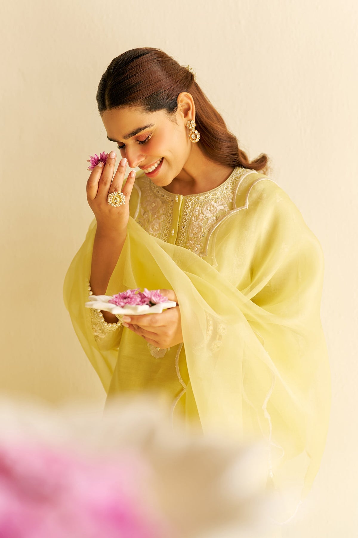 Vipra Mehta in ZAISHA - Lemon Yellow SHORT KURTA WITH DHOTI