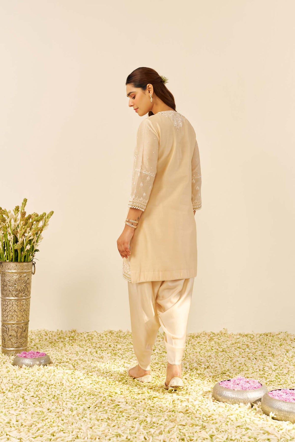 Zahra - Beige Short Kurta With Dhoti