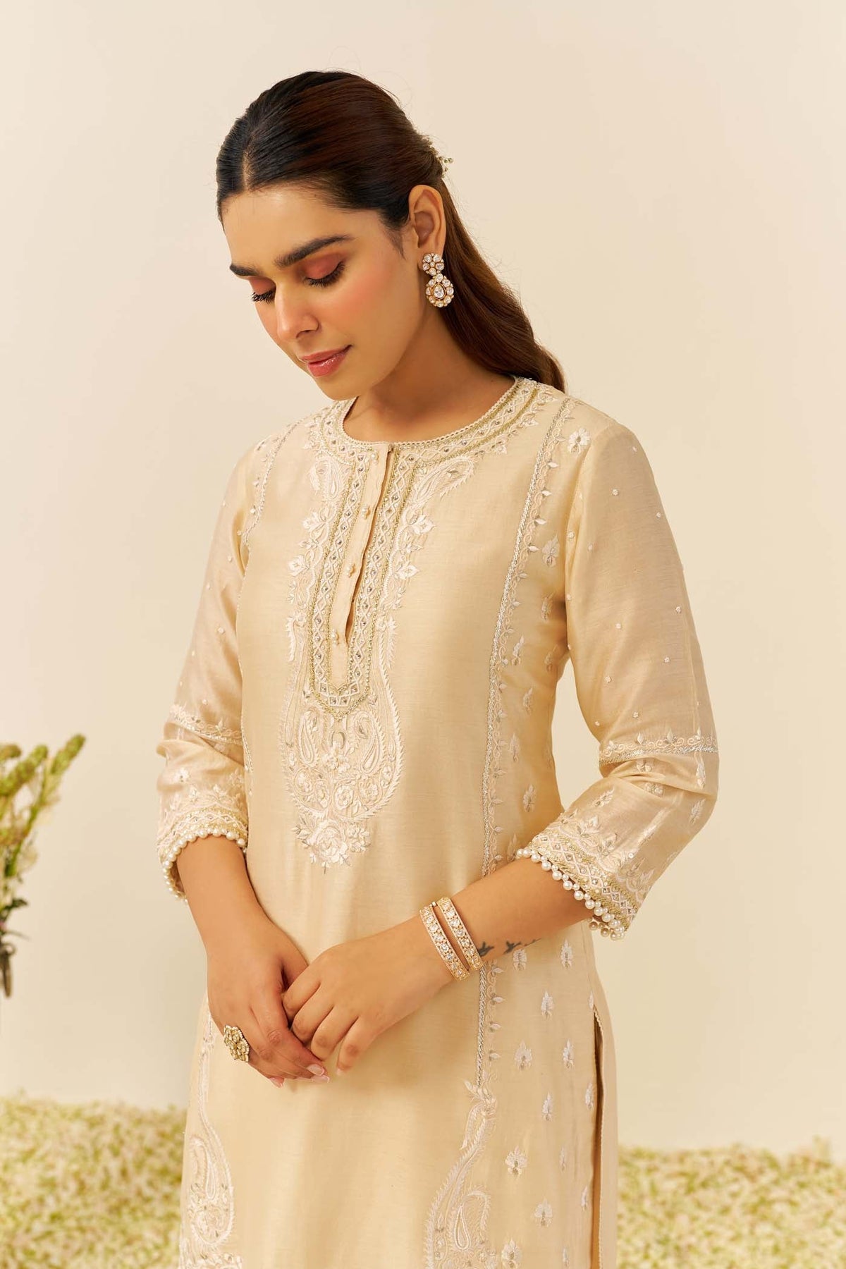 Zahra - Beige Short Kurta With Dhoti