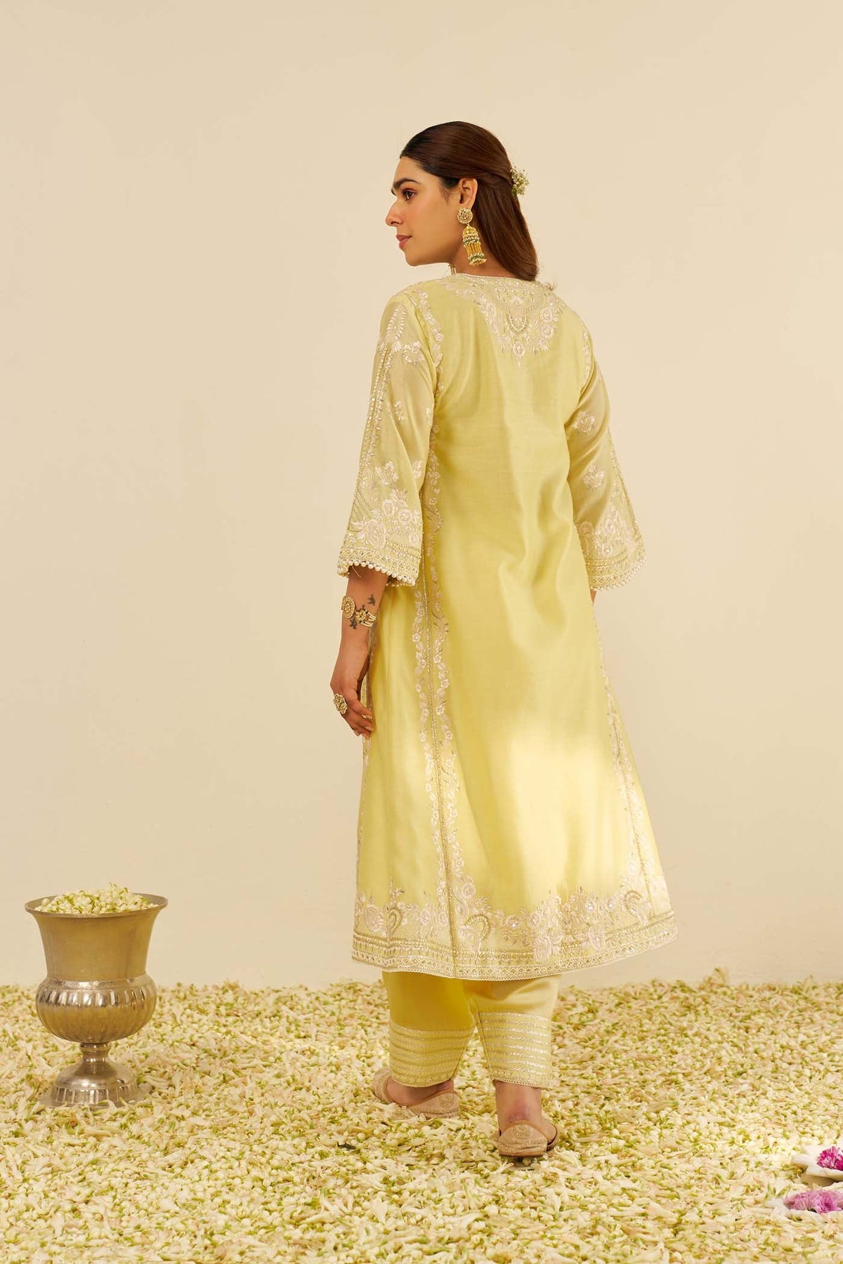 Maziya - Lemon Yellow Long Chauga With Salwar