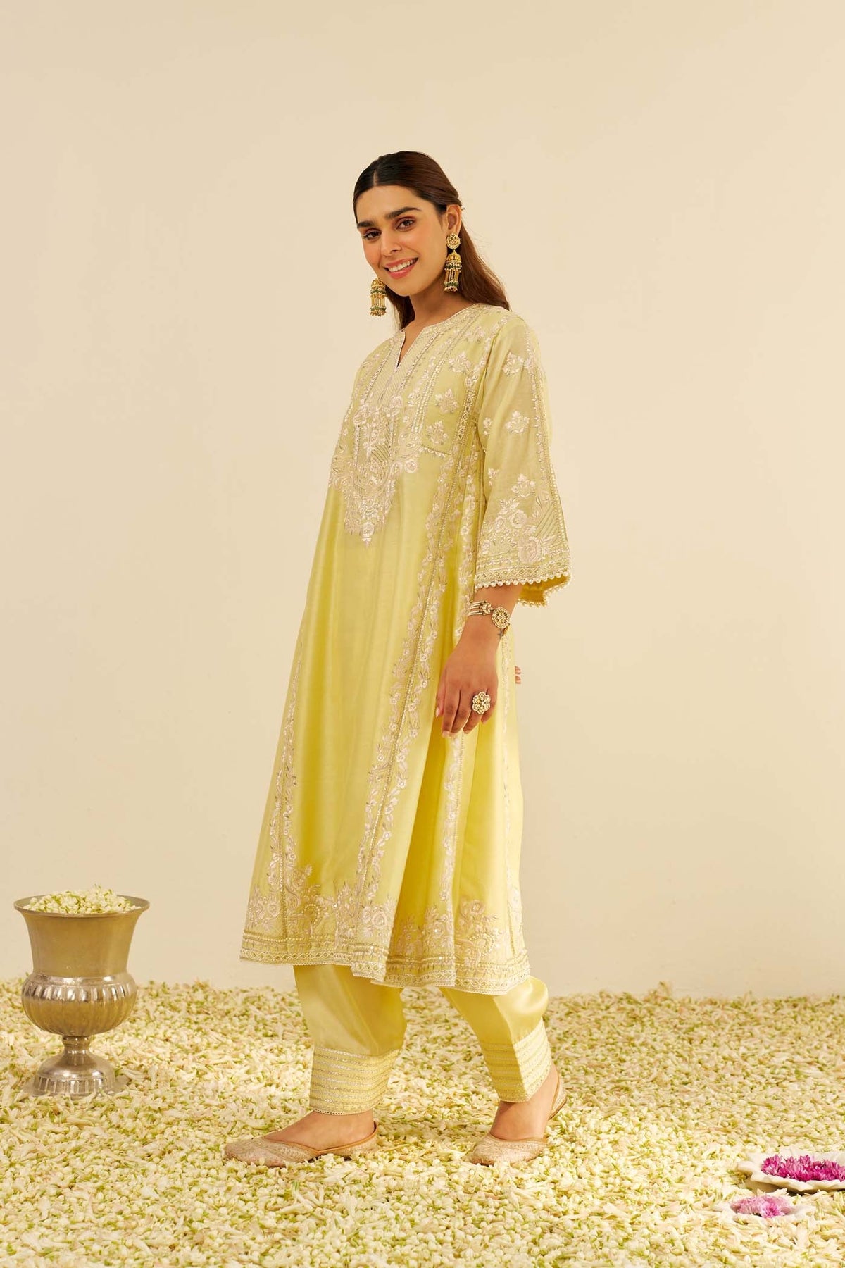 Maziya - Lemon Yellow Long Chauga With Salwar