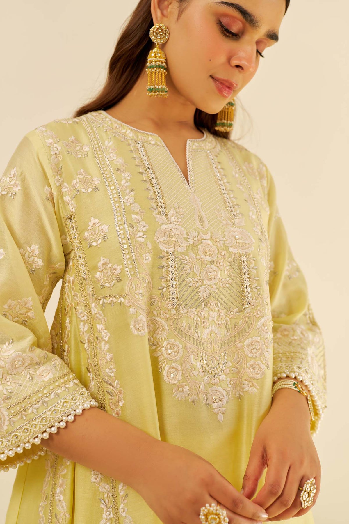 Maziya - Lemon Yellow Long Chauga With Salwar