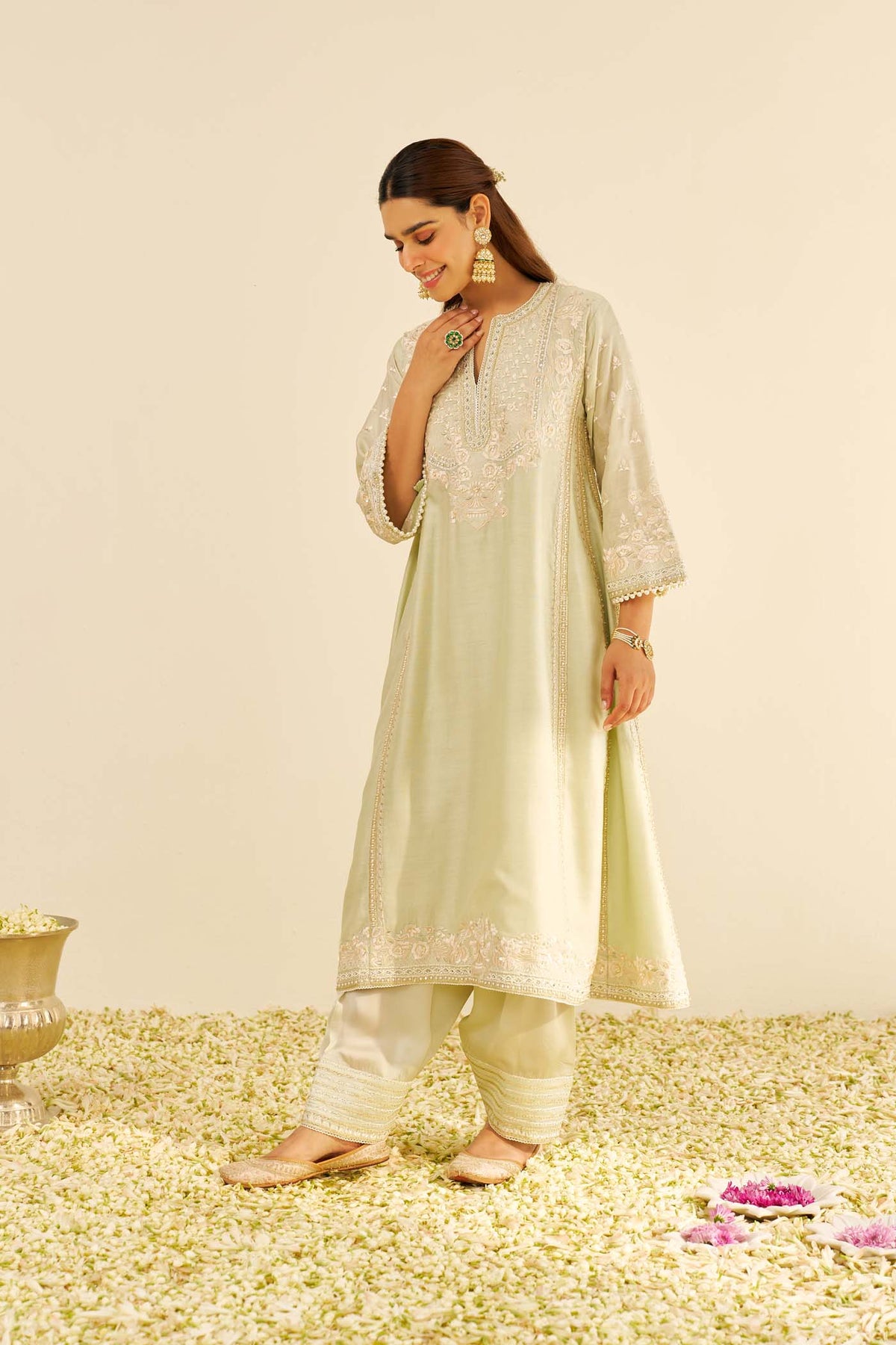 MAAROOFA - Mint Green LONG CHAUGA WITH SALWAR