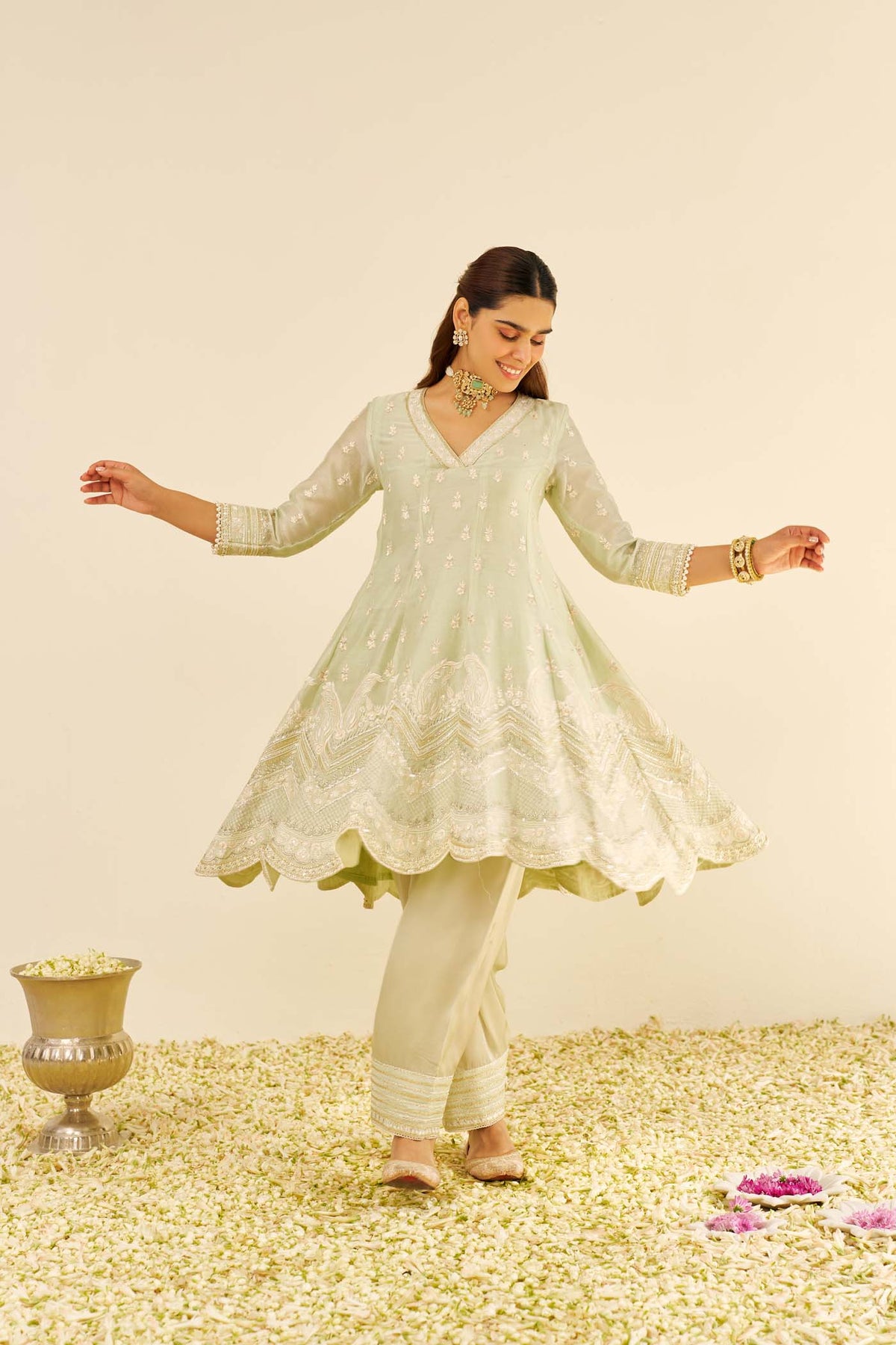 MEERAM - Mint Green SHORT ANARKALI WITH SALWAR