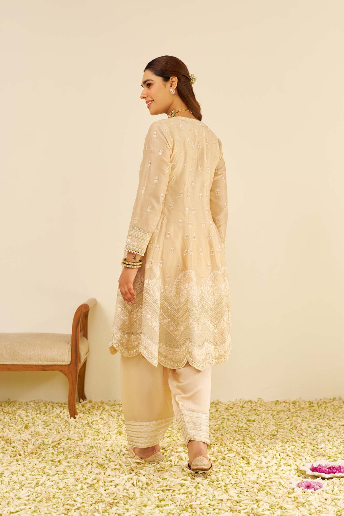 MEERAM - Beige SHORT ANARKALI WITH SALWAR