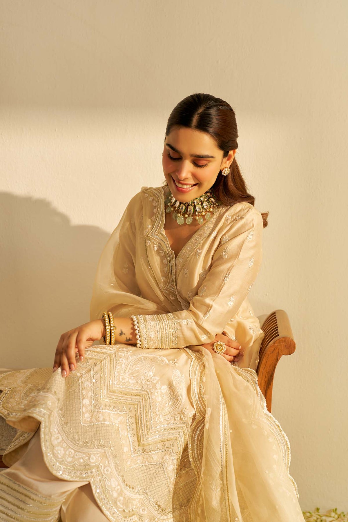 MEERAM - Beige SHORT ANARKALI WITH SALWAR