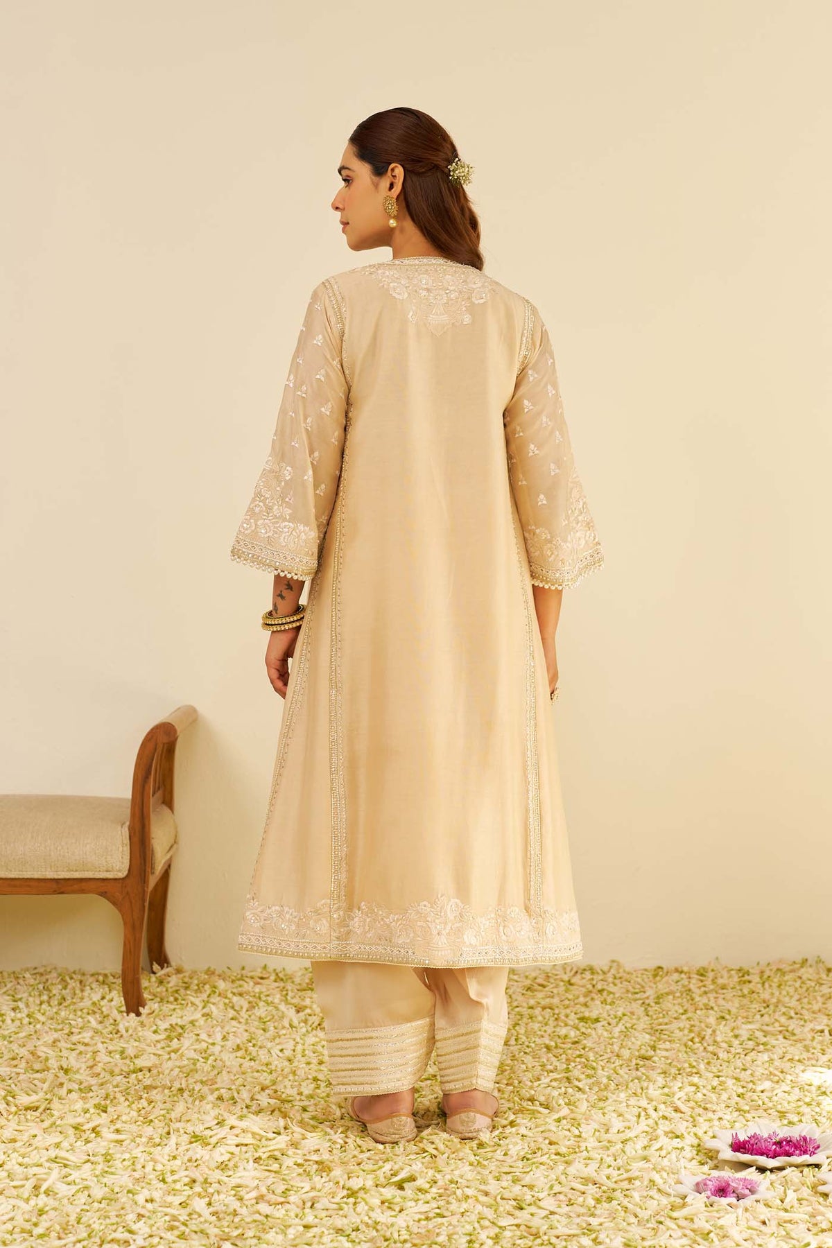 MAAROOFA - Beige LONG CHAUGA WITH SALWAR
