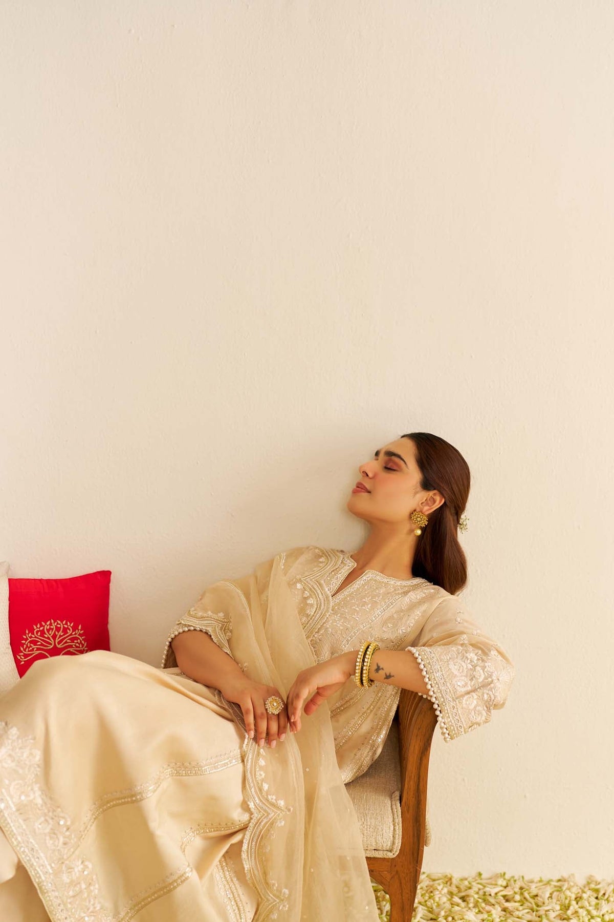 MAAROOFA - Beige LONG CHAUGA WITH SALWAR