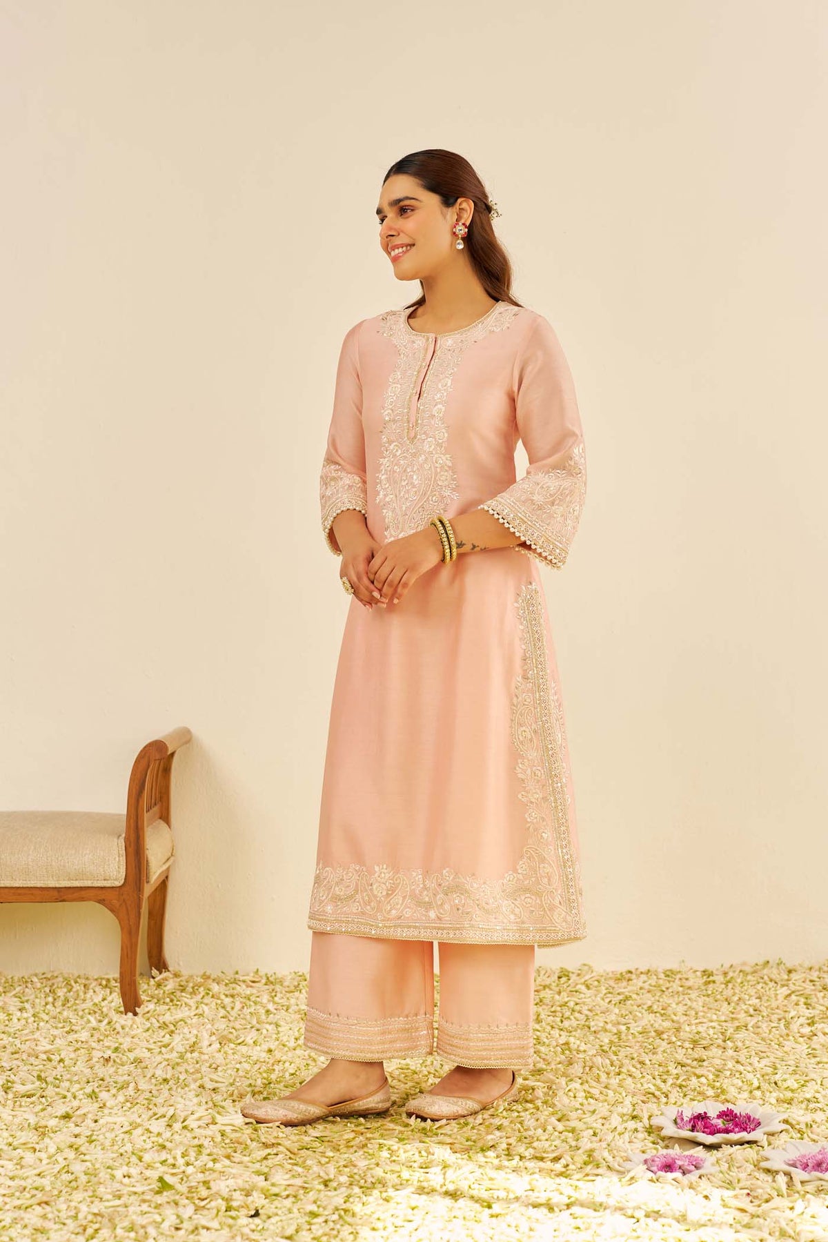 Sereen - Off Rose A-Line Kurta With Palazzo