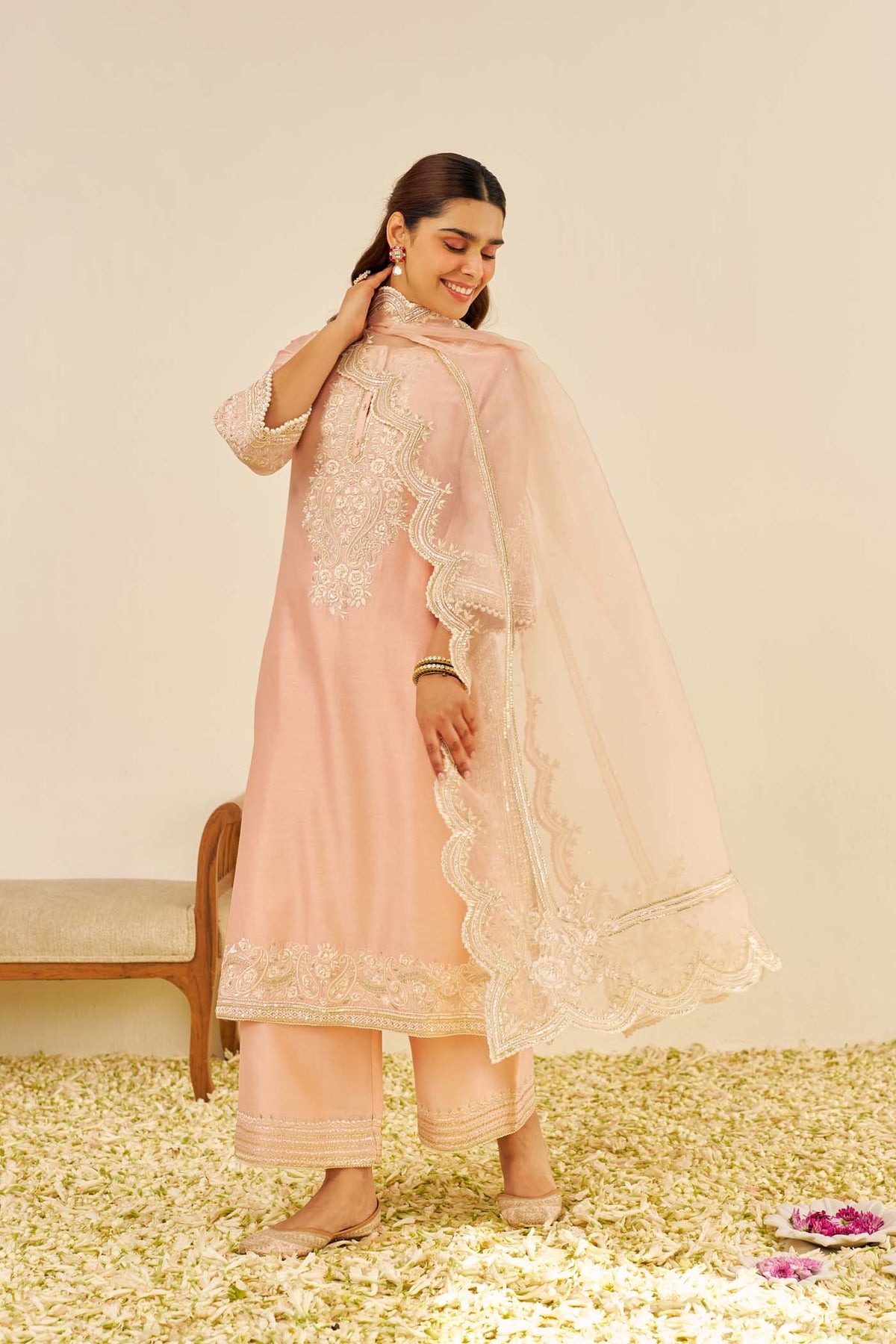 Sereen - Off Rose A-Line Kurta With Palazzo