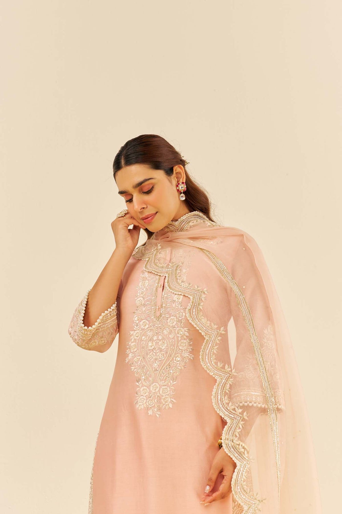 Sereen - Off Rose A-Line Kurta With Palazzo