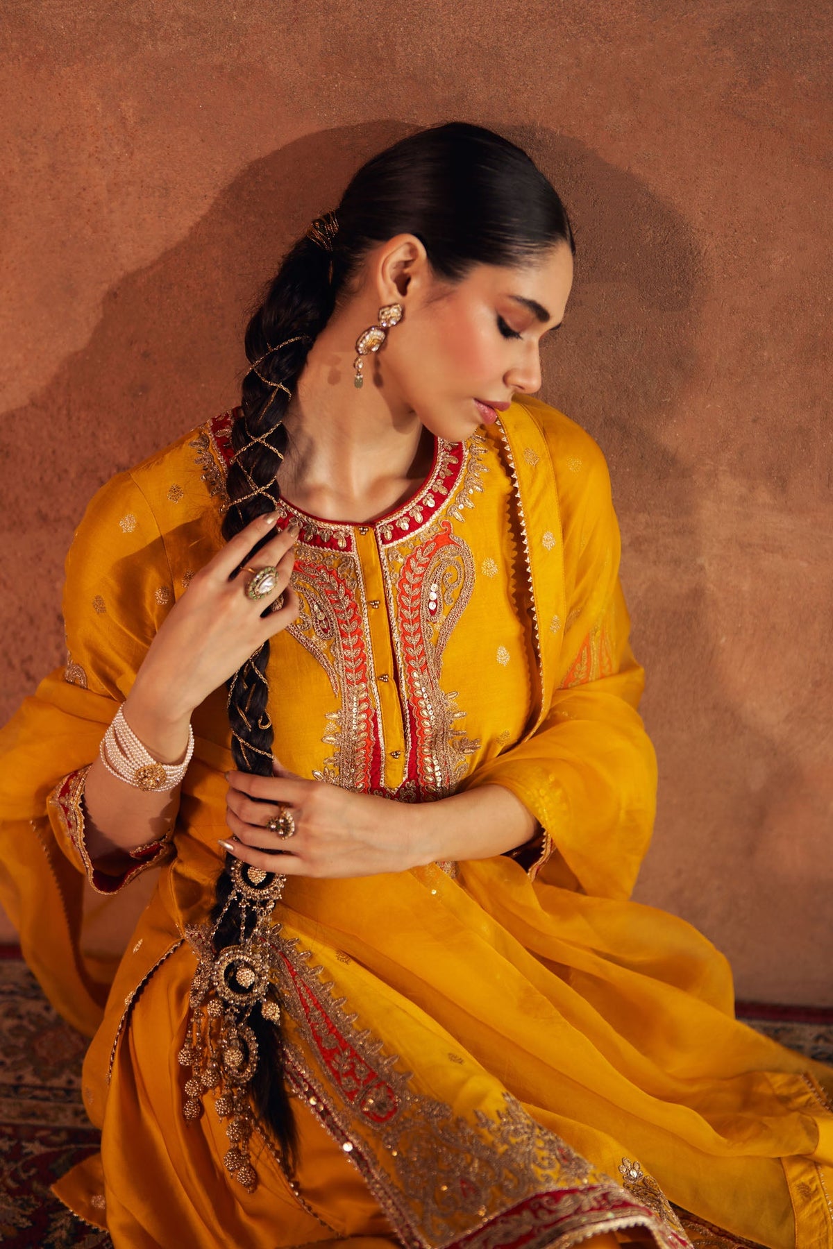 FAHMIDA - Heirloom Mustard SHORT KURTA WITH TULIP PANT