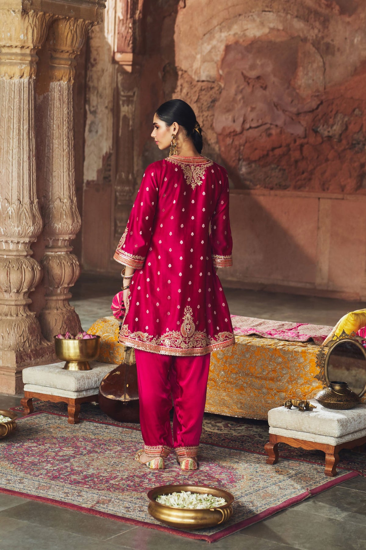 MEHWISH - Rani Hotpink SHORT KURTA WITH SALWAR AND DUPATTA