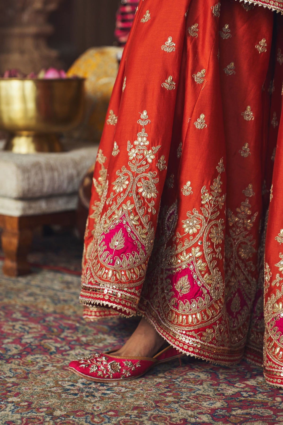 ANJALI KHUSHALANI IN AREESHA - BURNT ORANGE SHORT KURTA WITH SHARARA AND DUPATTA