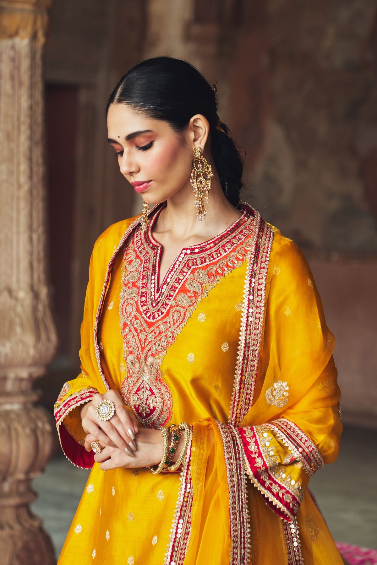 Divya Bhathela In HAFSA - Heirloom Mustard CHAUGA WITH SALWAR
