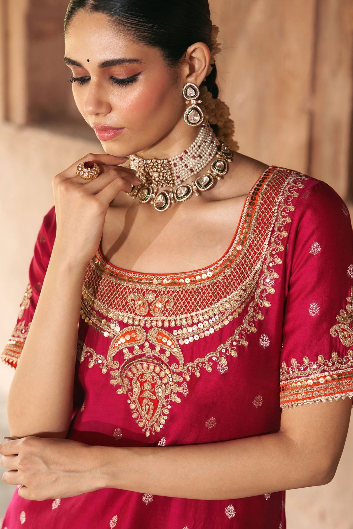 SAMREEN - Rani Hotpink SHORT KURTA WITH SHARARA AND DUPATTA