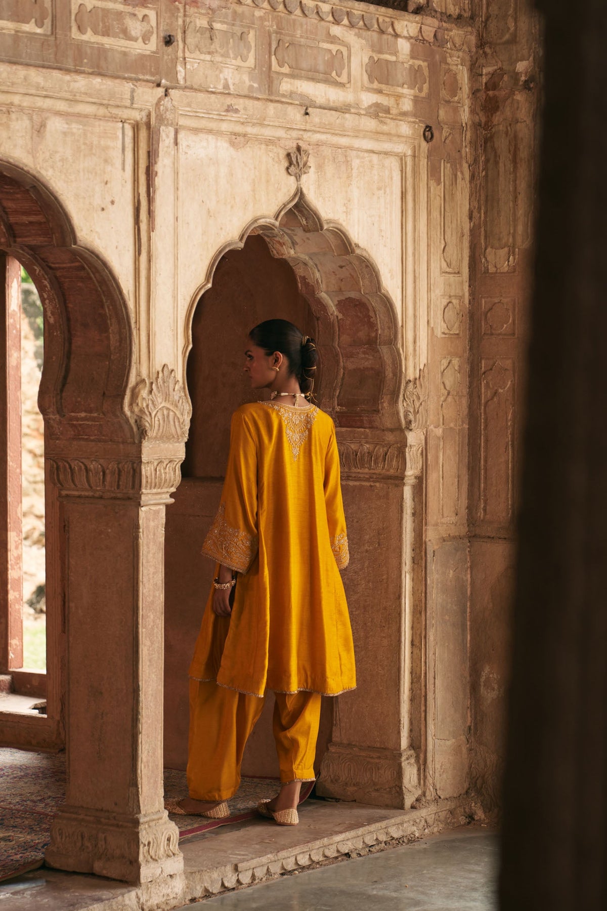 MARWA - Heirloom Mustard SHORT CHAUGA WITH SALWAR