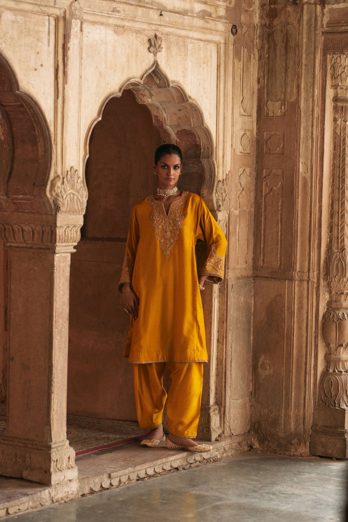 MARWA - Heirloom Mustard SHORT CHAUGA WITH SALWAR (LXRTS)