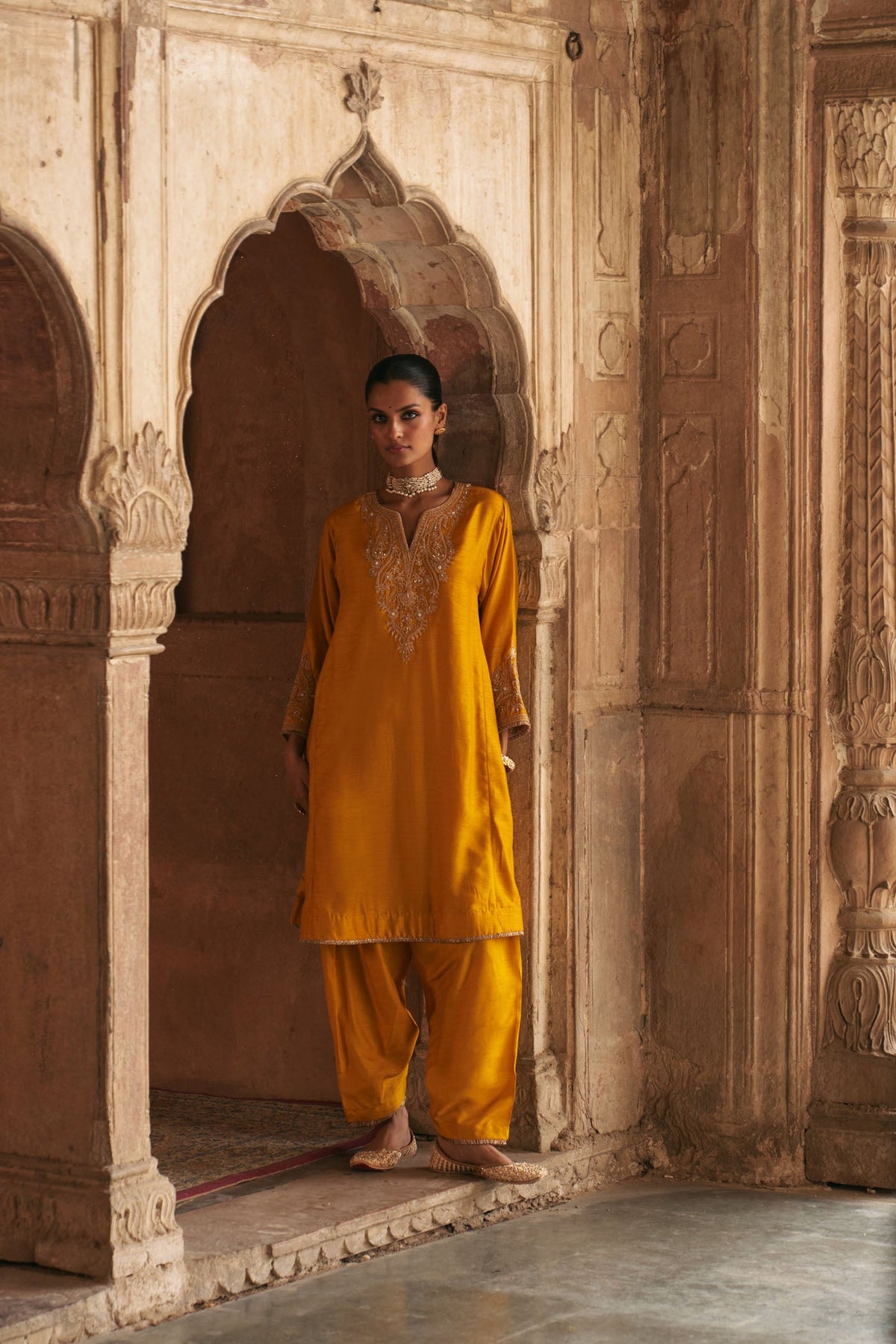 MARWA - Heirloom Mustard SHORT CHAUGA WITH SALWAR (LXRTS)