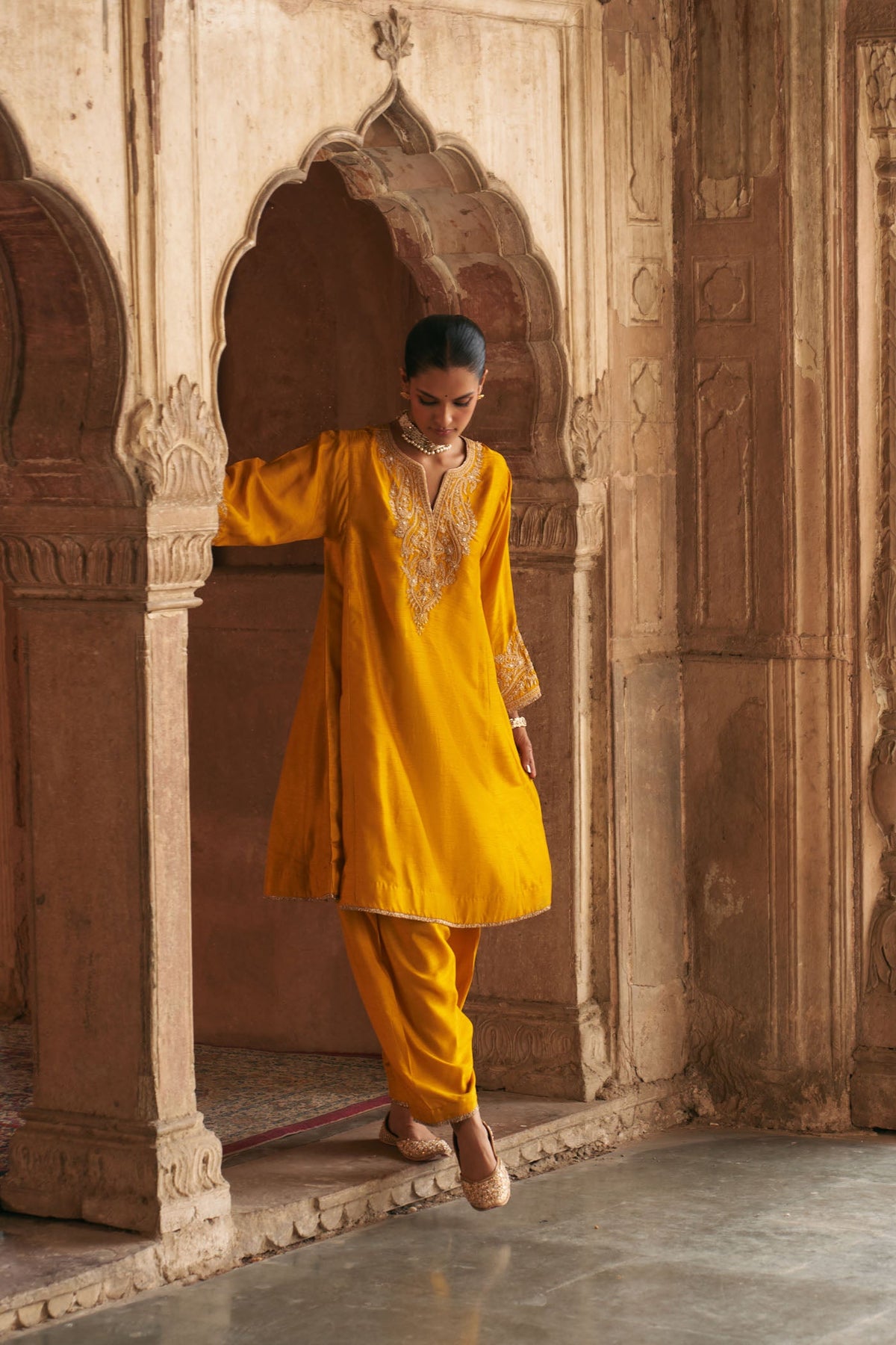 MARWA - Heirloom Mustard SHORT CHAUGA WITH SALWAR