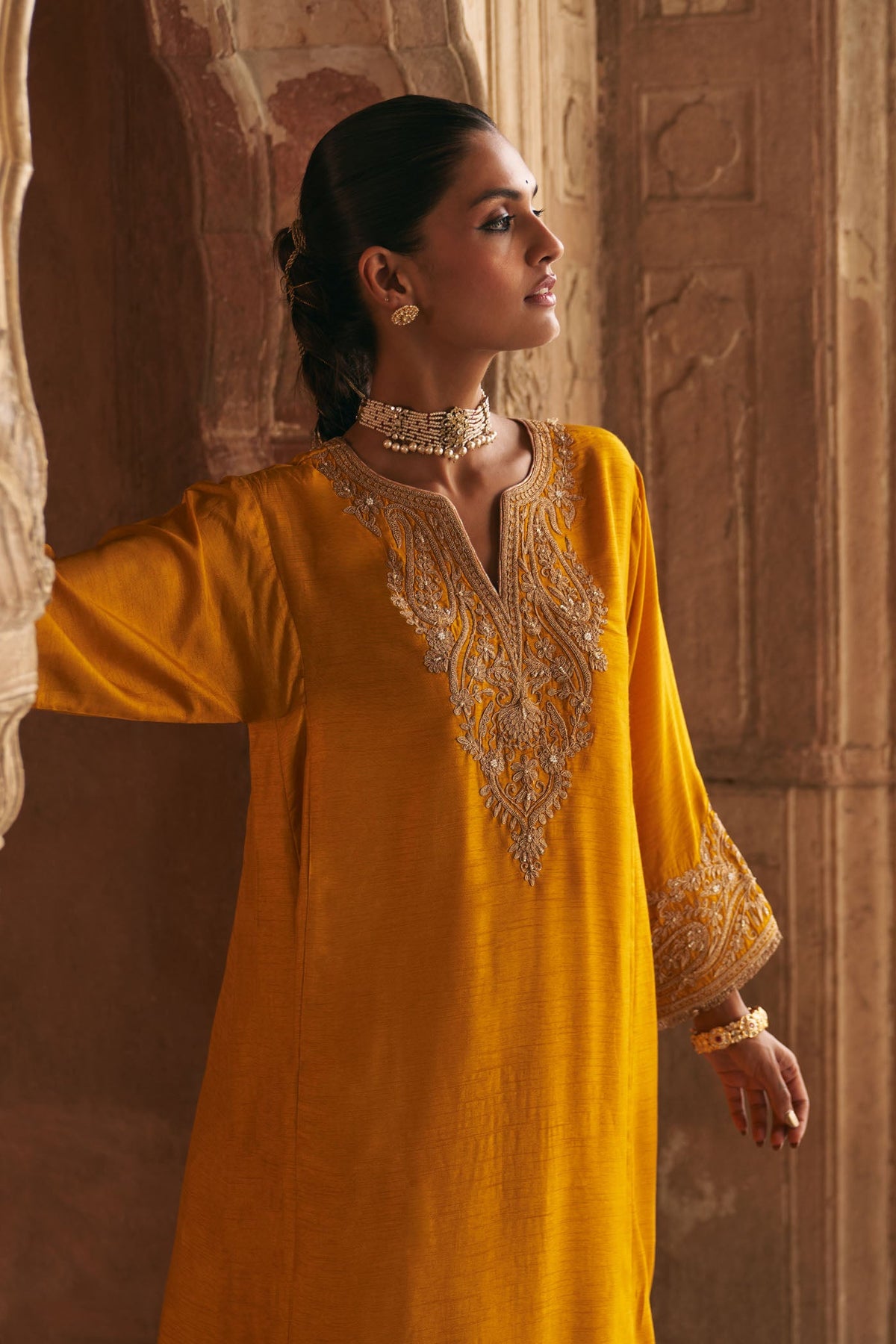 MARWA - Heirloom Mustard SHORT CHAUGA WITH SALWAR (LXRTS)