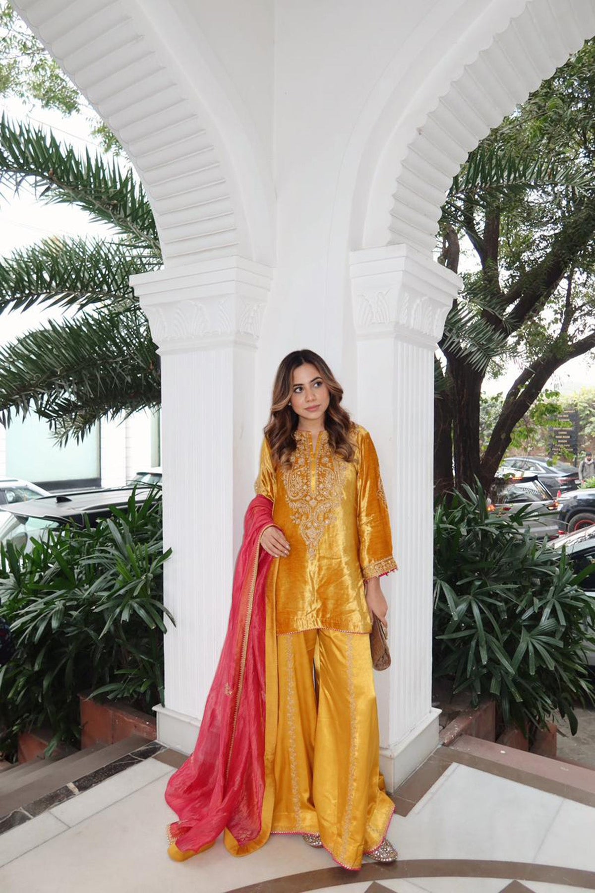 Arpita Gupta In Aroob - Silk Velvet Heirloom Mustard Kurta with Sharara and Dupatta