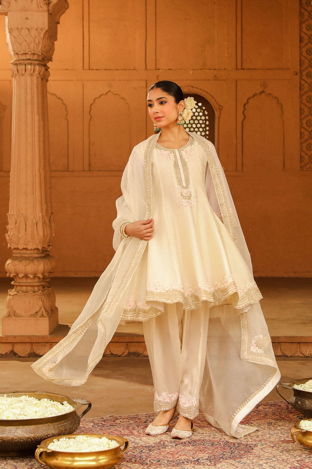 Mrunal Thakur in Faria - Daisy Ivory Short Anarkali with Chooridaar and Dupatta