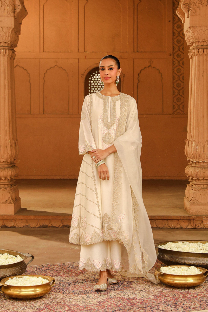 Shehnaaz Gill in Yusra - Daisy Ivory Long kurta with palazzo and dupatta