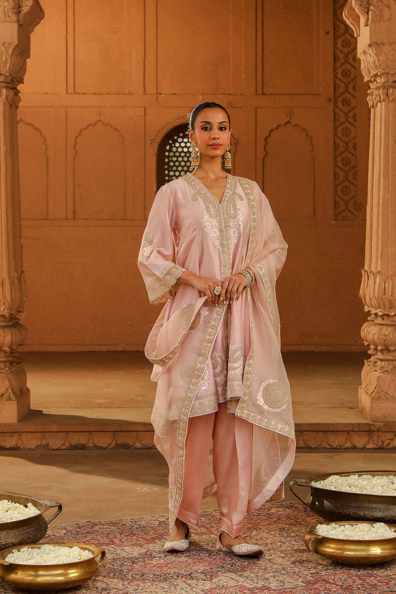 Anisha Sethi Fajr - Blush Pink Short Anarkali with Chooridaar and Dupatta