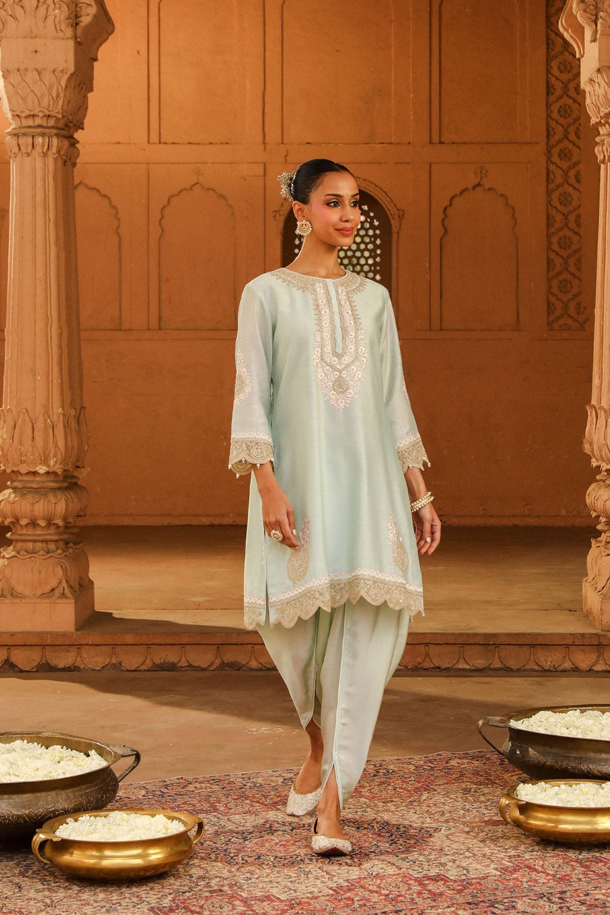 Khushnaz Ashdin In Ernika - Misty Green Kurta with dhoti