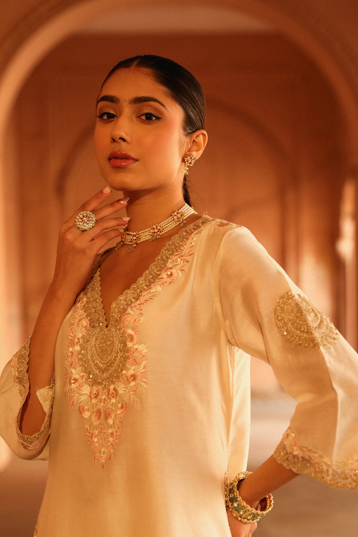 Akira - Daisy Ivory Long Choga with Salwar
