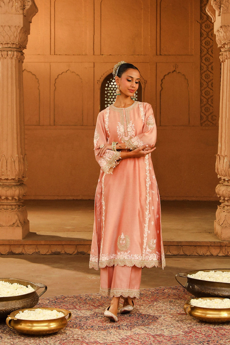 Yasna - Off Rose Long kurta with palazzo and dupatta