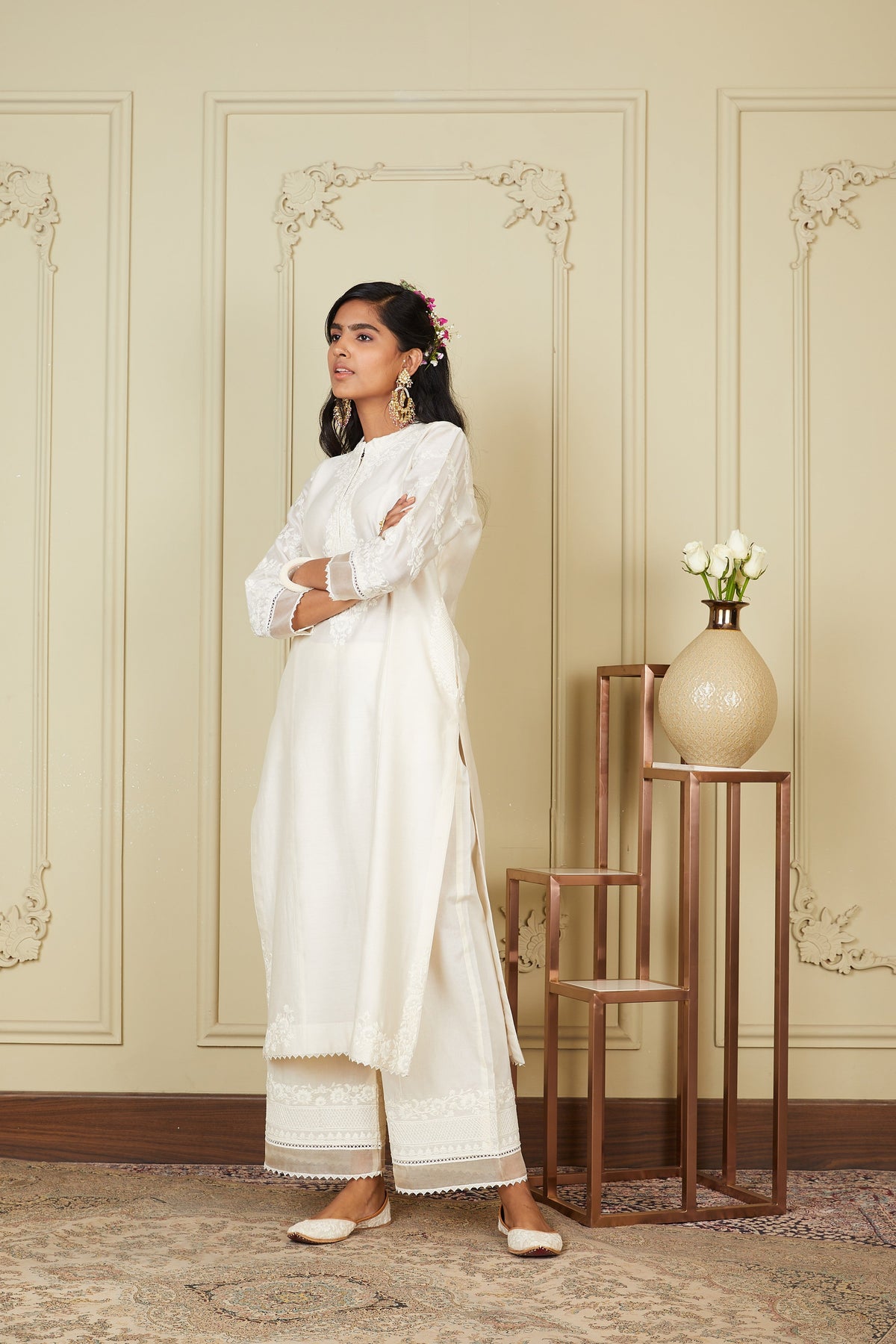Banafsha - Daisy Ivory Long kurta with palazzo
