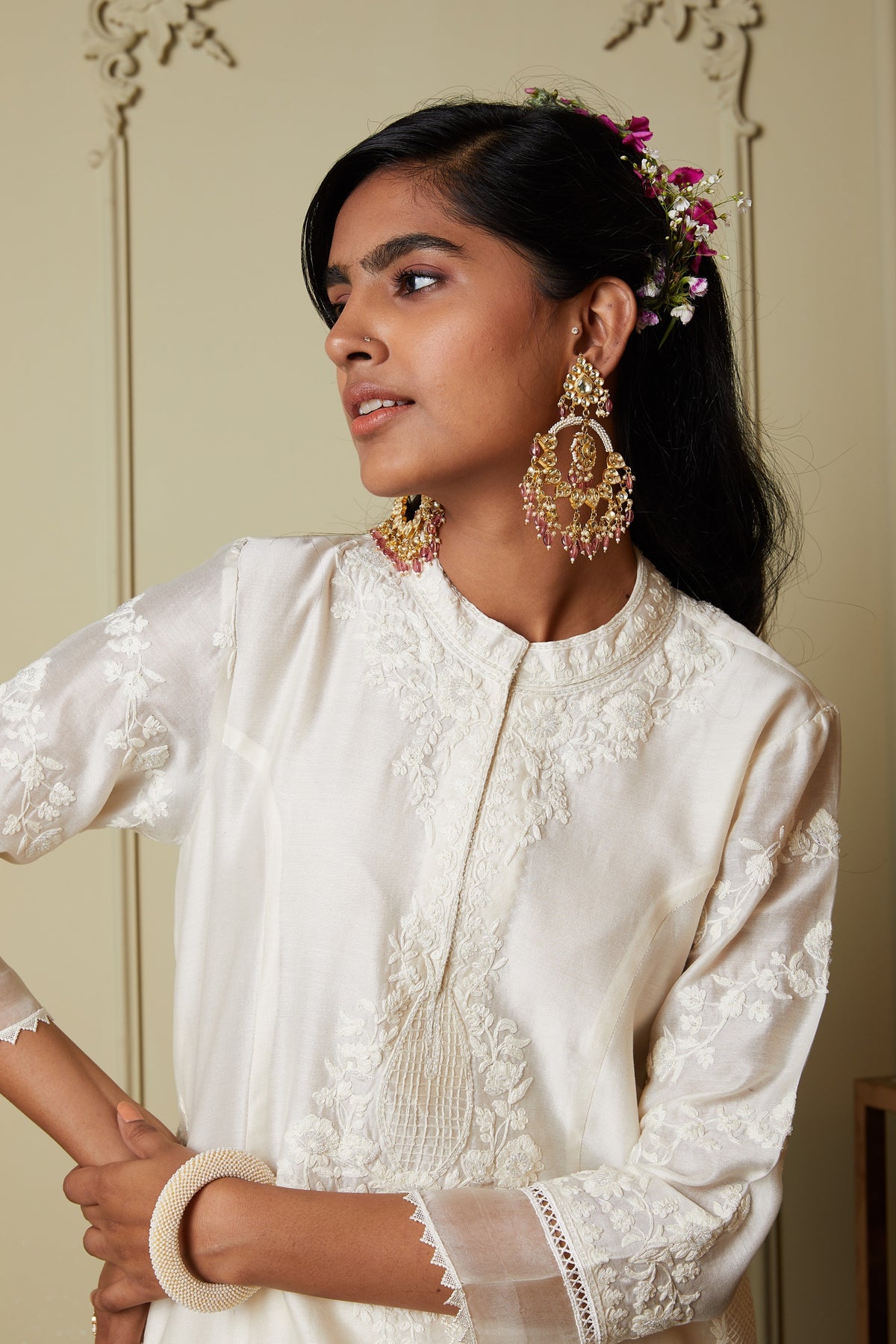 Banafsha - Daisy Ivory Long kurta with palazzo
