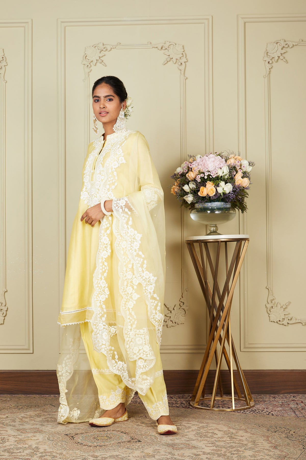 Ryhana - Lemon Yellow A-line short kurta with salwar and dupatta