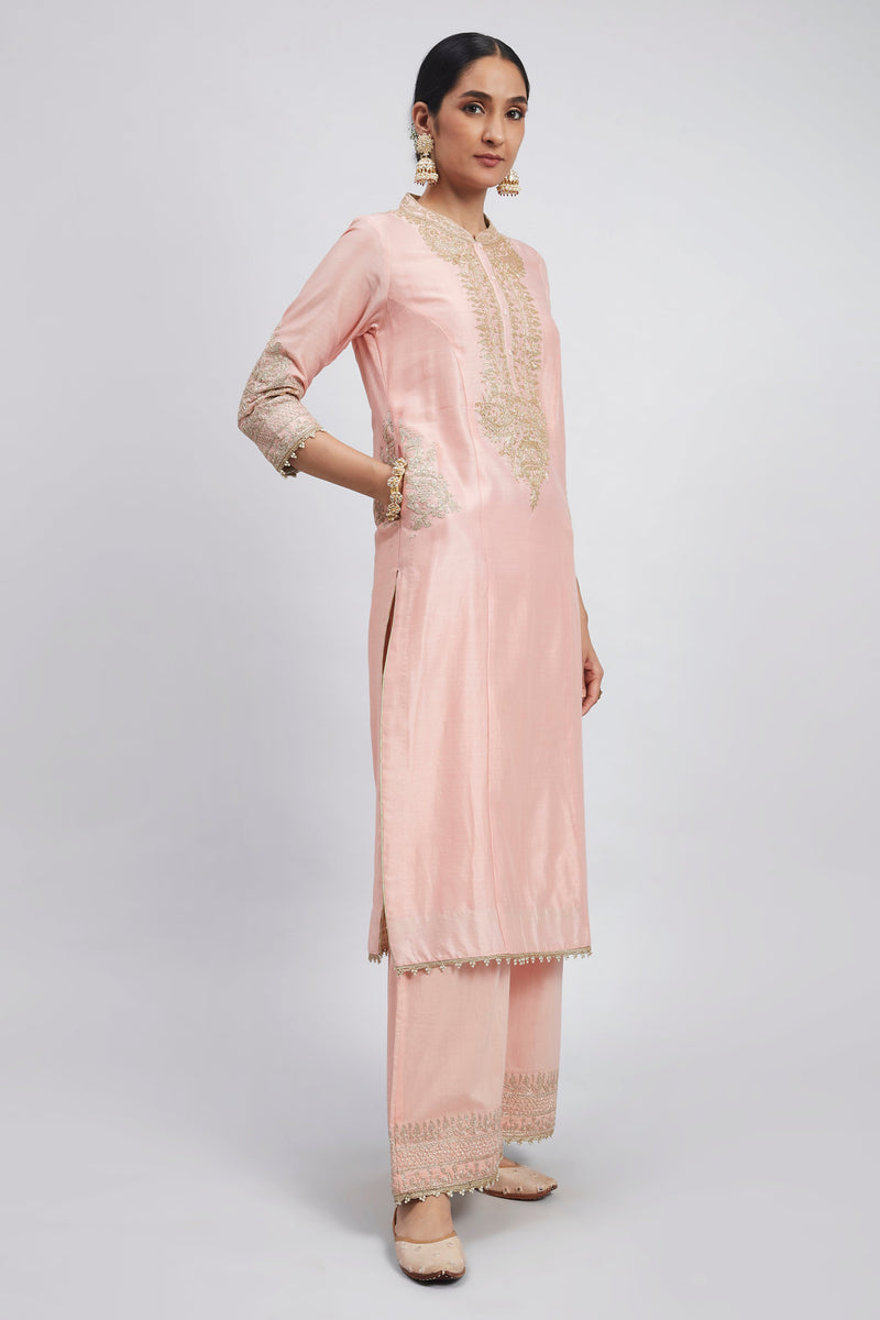 Aadah- Blush Pink Princess-Cut Long Kurta Set