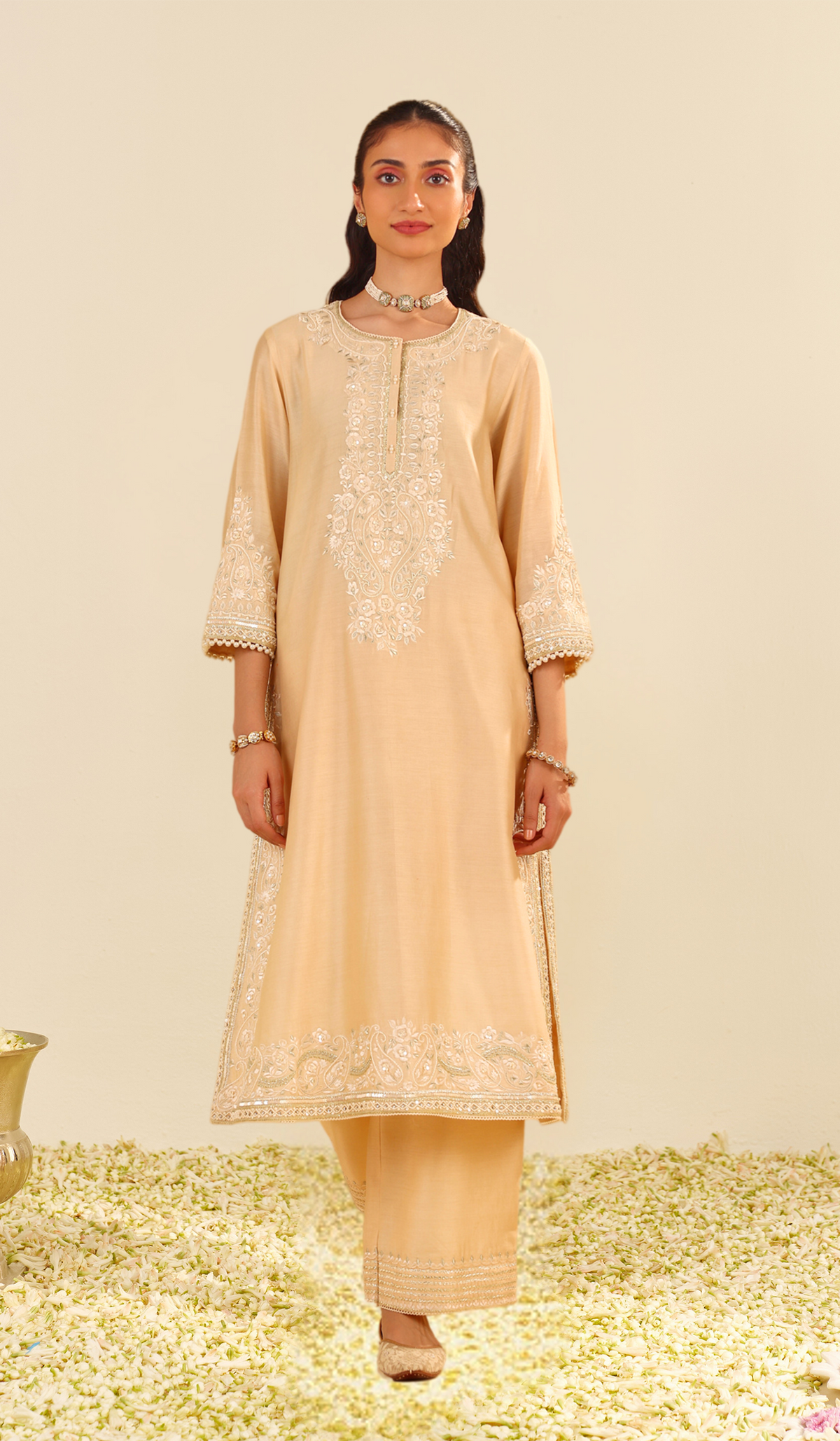 Sereen - Beige A-Line Kurta With Palazzo (LXRTS)
