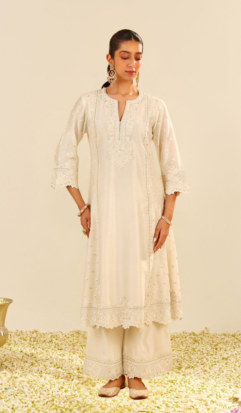 Sumaiya - Daisy Ivory A-Line Kurta With Palazzo (LXRTS)