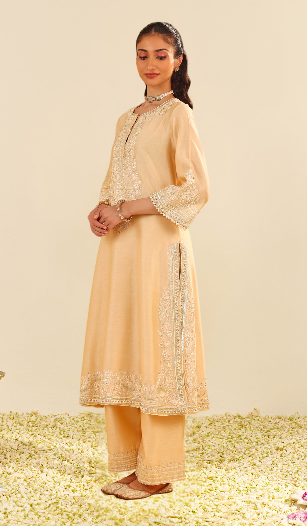 Sereen - Beige A-Line Kurta With Palazzo (LXRTS)