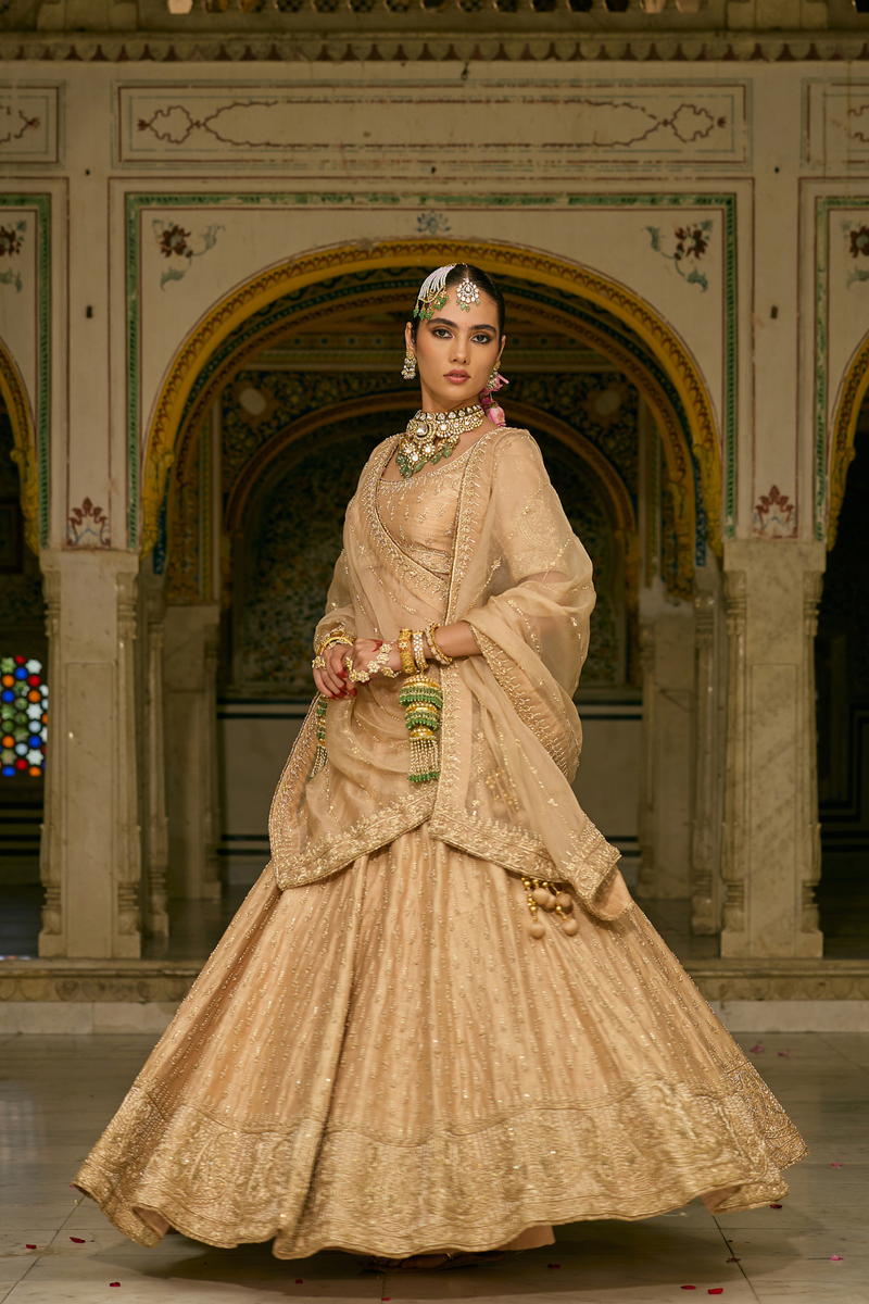 Aaliya - Dabka Zardozi Embroidered Raw Silk Gold Lehenga Set