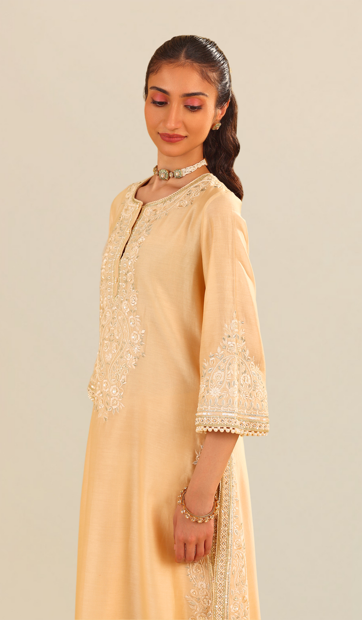 Sereen - Beige A-Line Kurta With Palazzo (LXRTS)