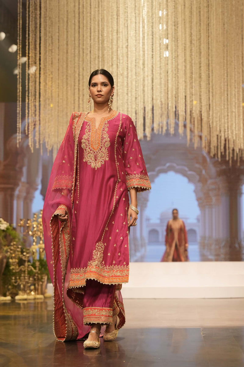 Aamish - Rani Hotpink Long A-line Kurta with Palazzo
