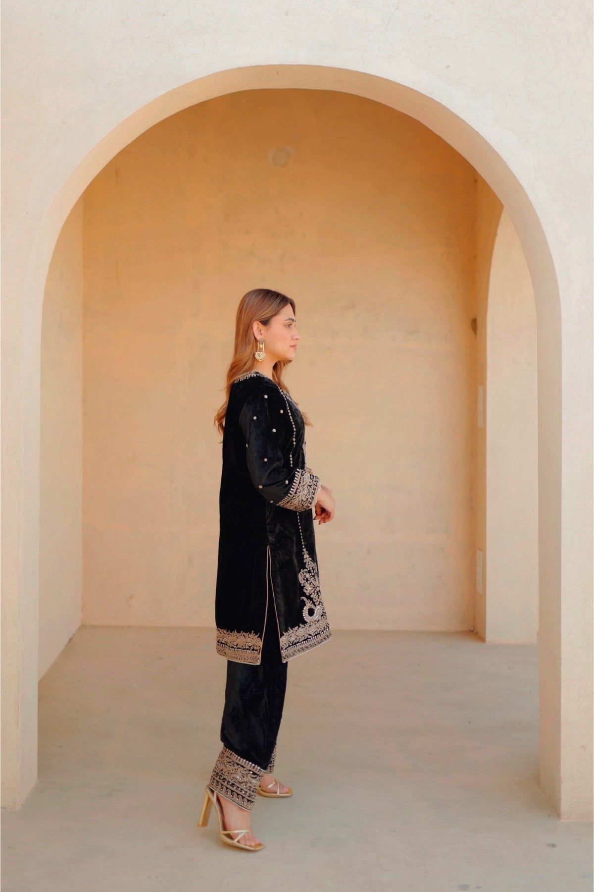 Ayat - Black Silk Velvet Short Kurta with Salwar