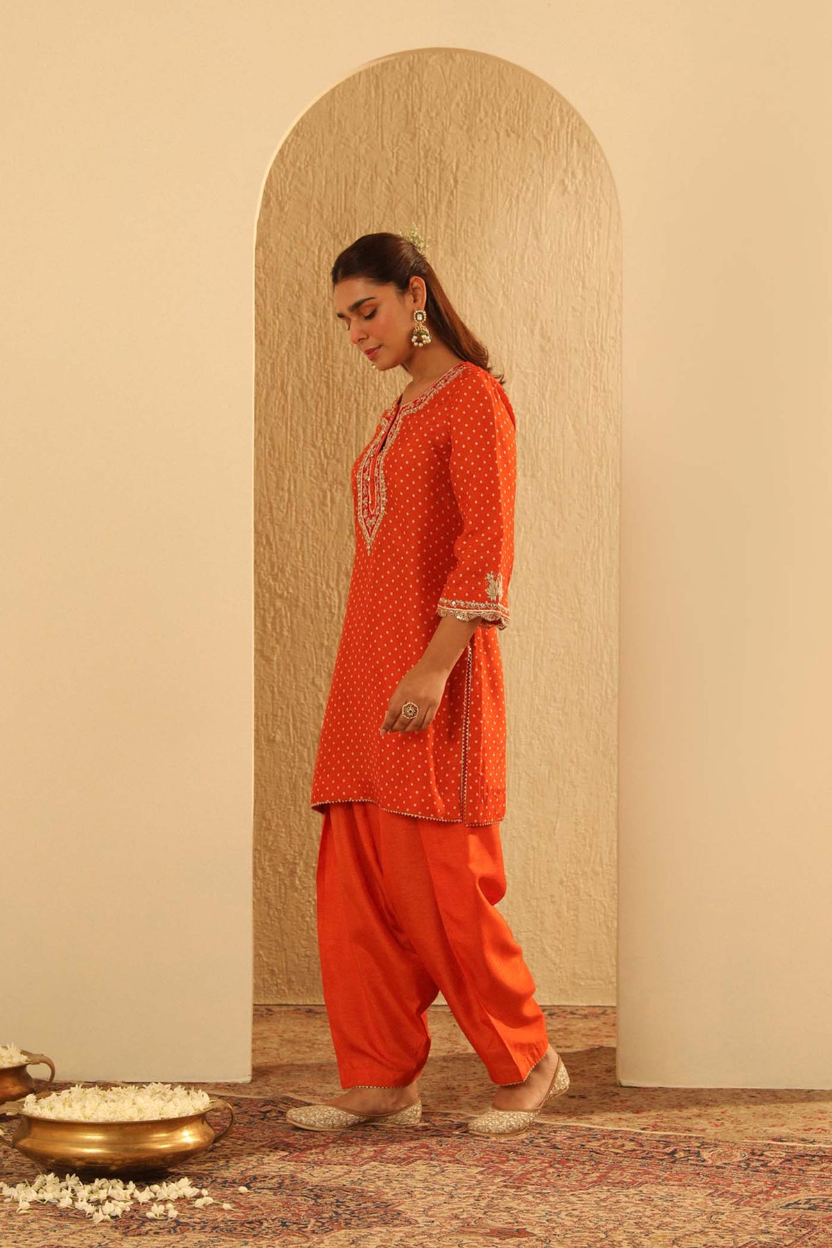Asma - Orange Short Kurta with Salwar