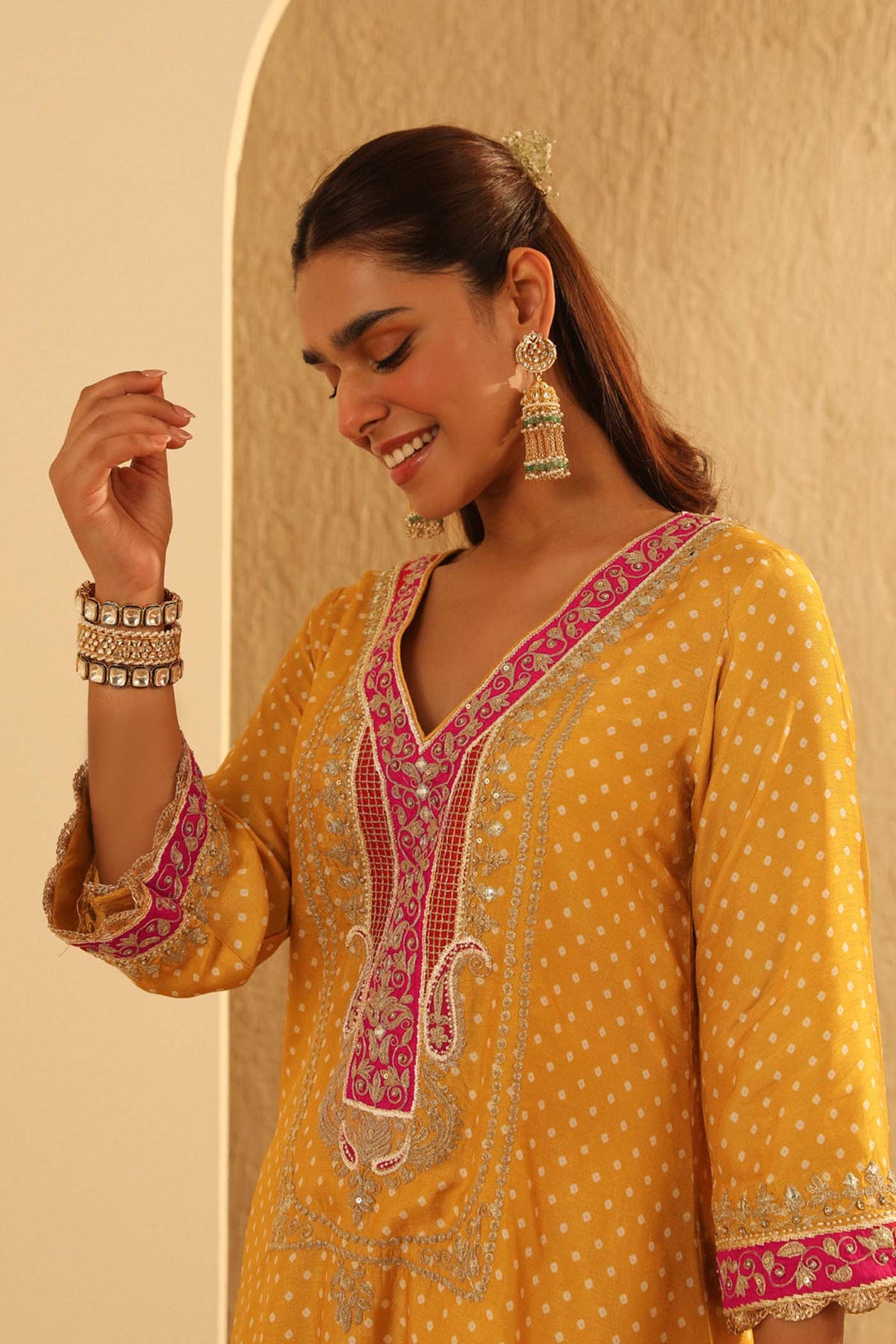 Siara - Heirloom Mustard Long A-line Choga with Salwar