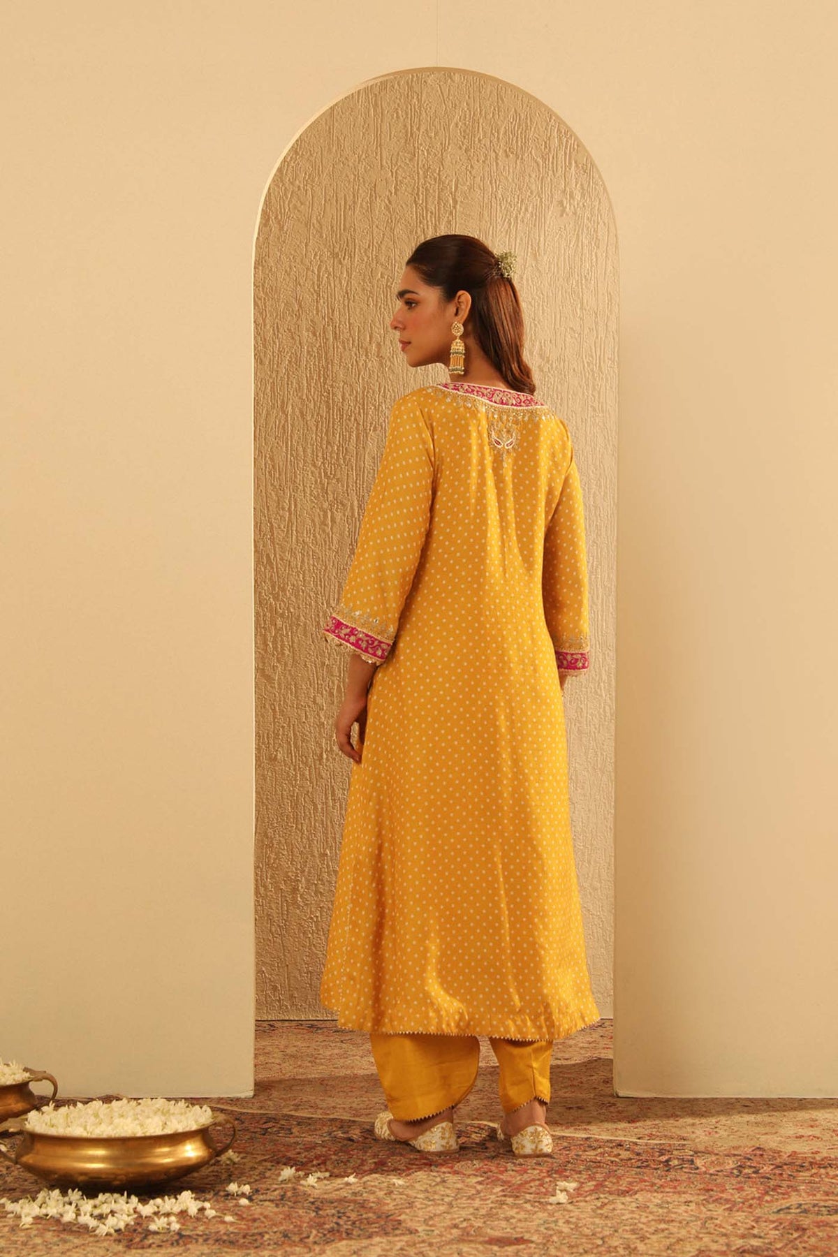 Siara - Heirloom Mustard Long A-line Choga with Salwar