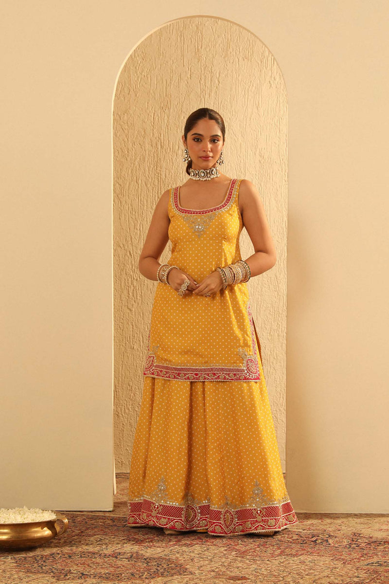 Tehreem - Heirloom Mustard Kurta with Sharara and Dupatta