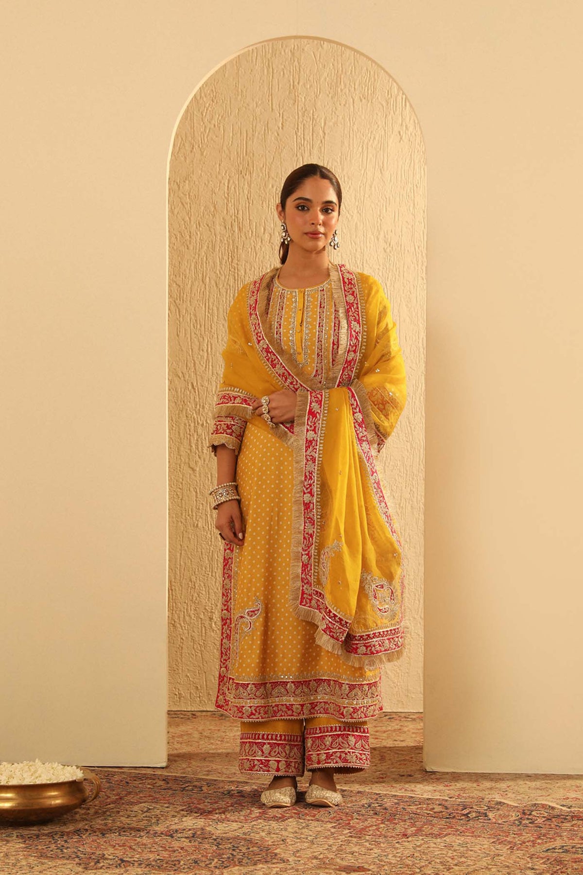 Aleena - Heirloom Mustard A-line kurta with Palazzo and Dupatta