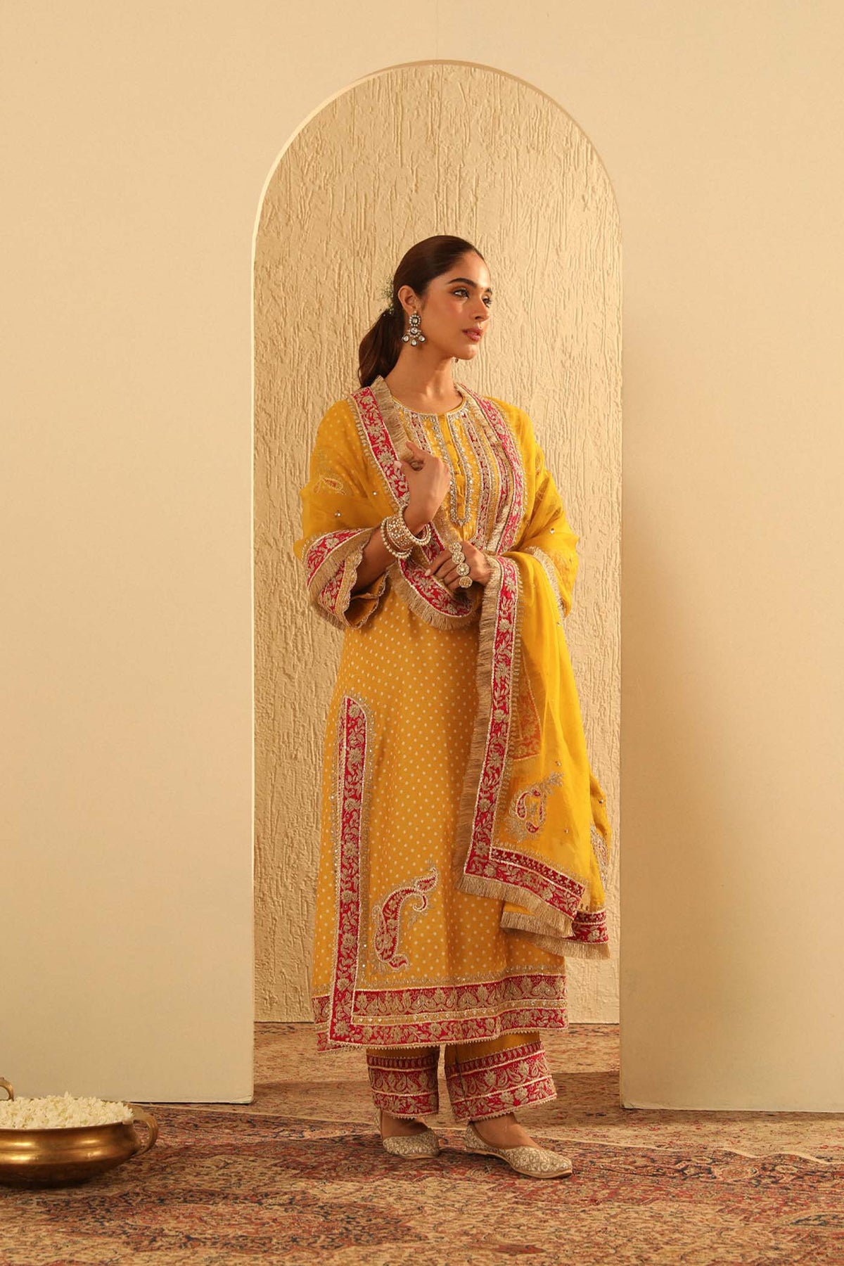Gautami Kapoor In Aleena - Heirloom Mustard A-line kurta with Palazzo and Dupatta
