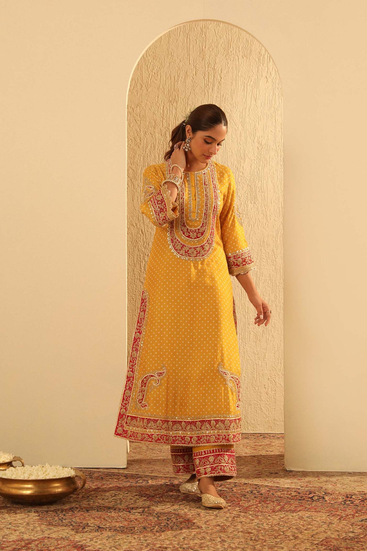 Aleena - Heirloom Mustard A-line kurta with Palazzo and Dupatta